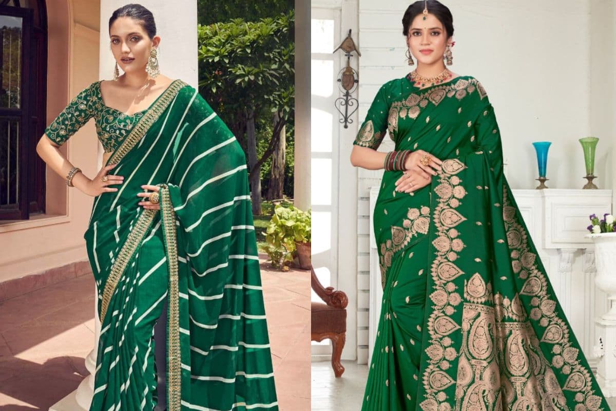 Sawan Saree Designs: साजन से कहकर सावन में मंगवाएं ये हरी साड़ियां, पड़ोसियों को भी होगी जलन