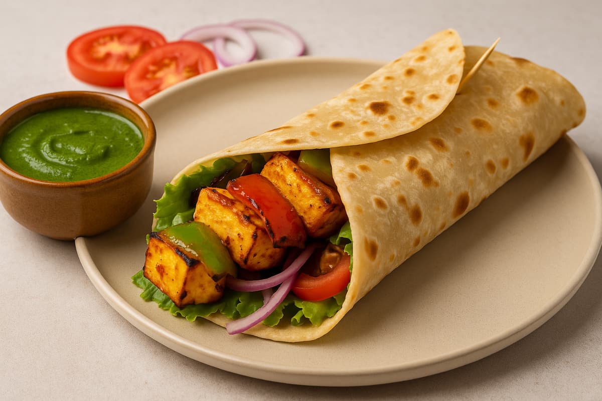 tangy paneer tikka roll recipe