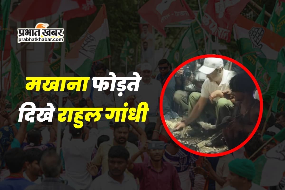 VIDEO: बिहार में वोटर अधिकार यात्रा के दौरान मखाना फोड़ते दिखे राहुल गांधी, देखें वीडियो