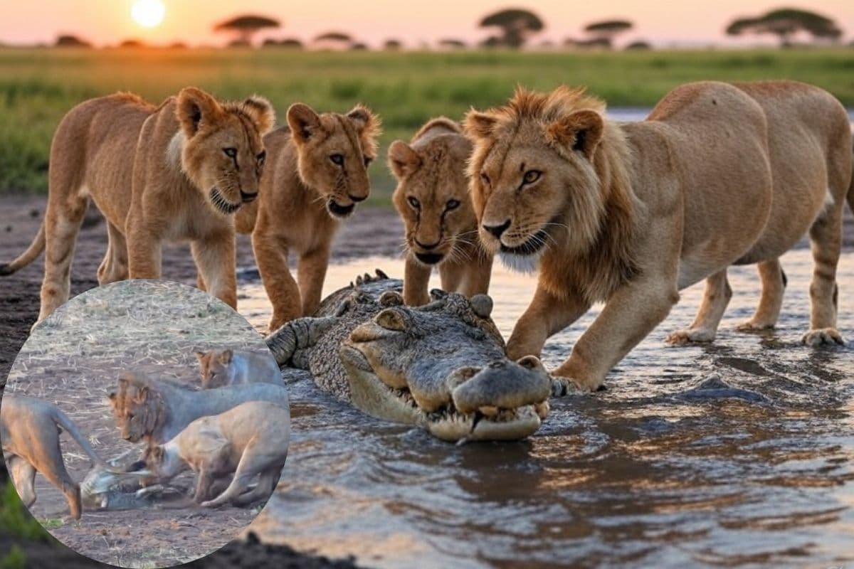 Viral Video: 4 शेरों ने घेरा, चारों से भिड़ गया अकेला मगरमच्छ, वायरल हो रहा वीडियो