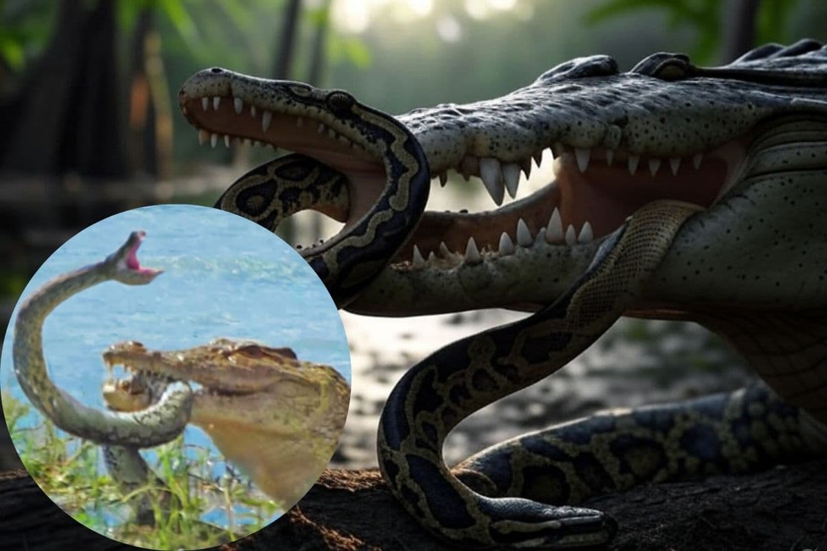 Viral Video: मगरमच्छ के जबड़े में फंसा अजगर, पानी में पटक-पटक कर कर दिया बेहाल, वीडियो हो रहा वायरल