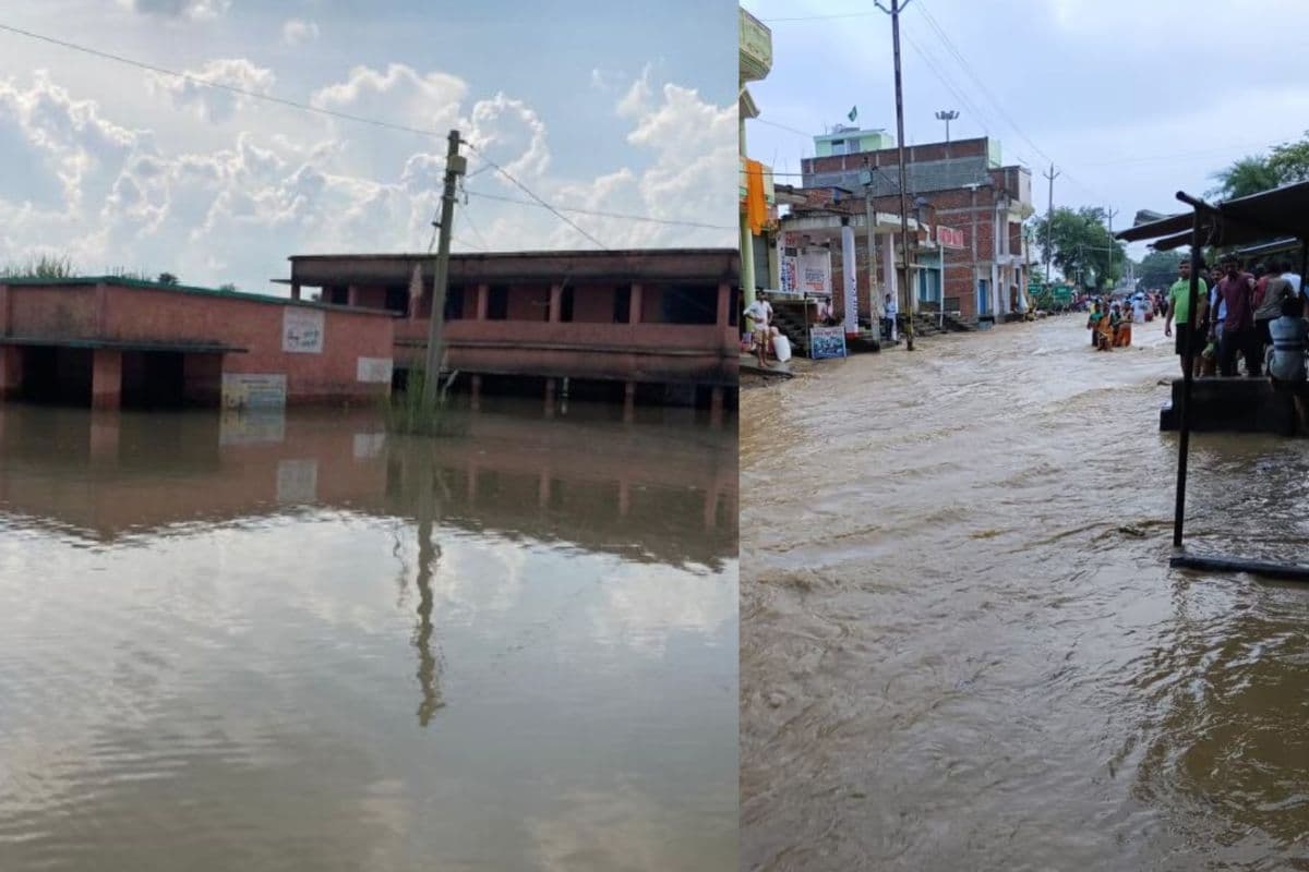 Bihar Flood Schools houses and roads submerged