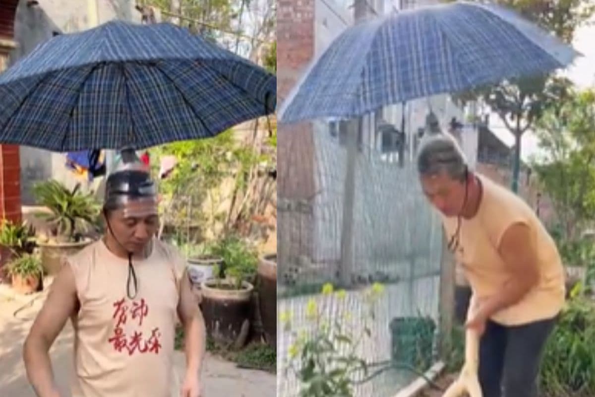 Viral Video: सिर पर पहनकर छतरी, आदमी करने लगा खुदाई, देखें वीडियो