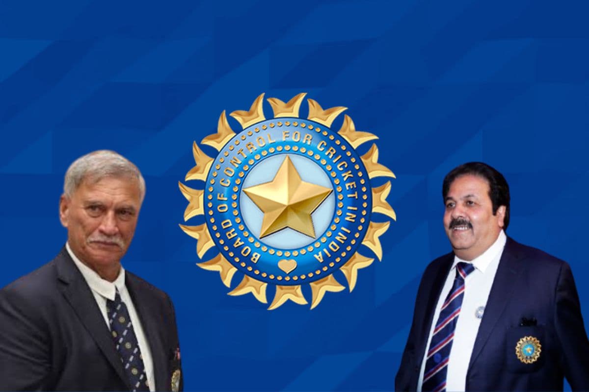 BCCI Logo, Roger Binny and Rajeev Shukla BCCI Logo, Roger Binny and Rajeev Shukla