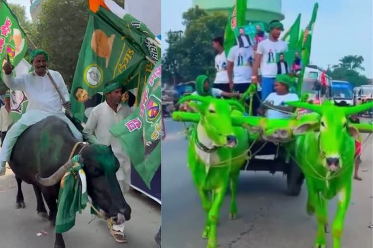 Video: भैंस और बैलगाड़ी से पटना आए RJD समर्थक, लालू-तेजस्वी के खूब लगे नारे