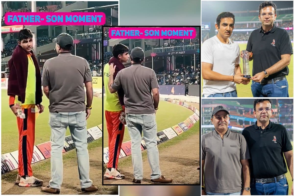 DPL 2025 Final Virender Sehwag pats his son