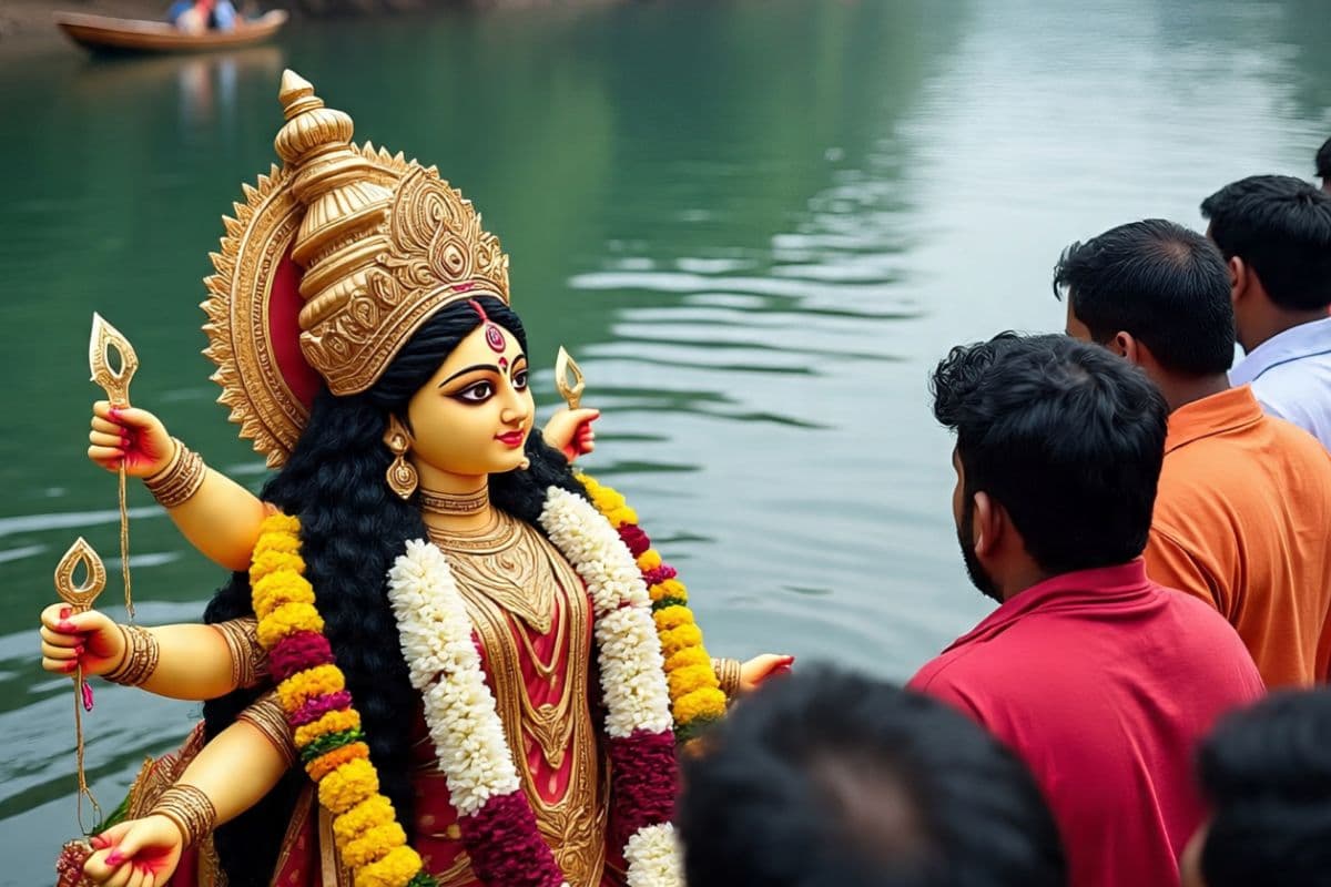 Durga Puja Bihar Videography during idol immersion action against throwing pieces of meat or stones Durga Puja Bihar Videography during idol immersion action against throwing pieces of meat or stones