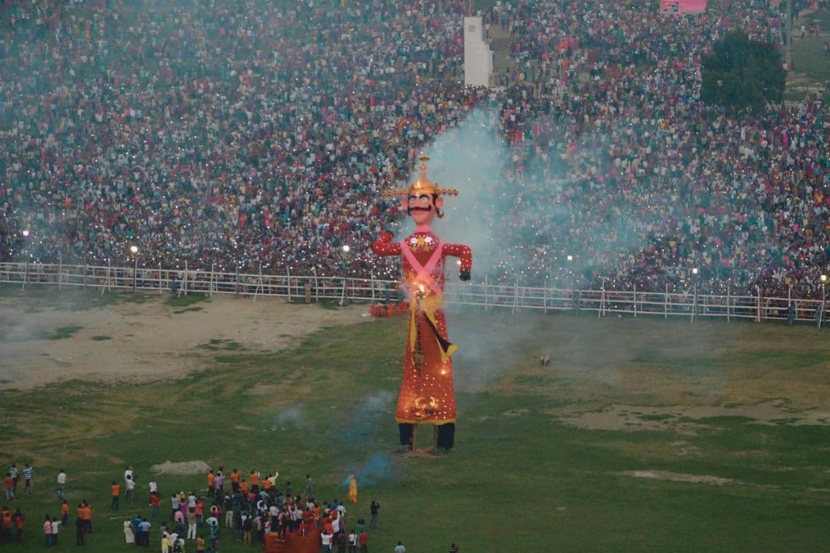 Durga Puja Bihar Ravana burnt under surveillance of CCTV cameras control room active