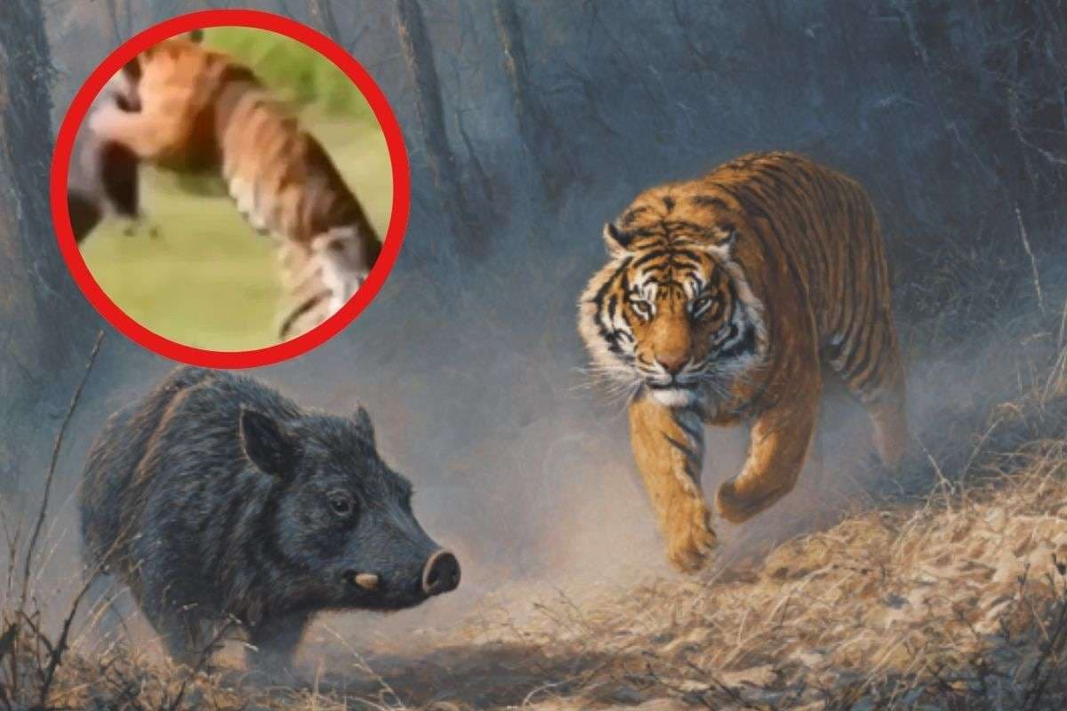 Viral Video : जंगली सूअर की गर्दन बाघ के मुंह में, तभी दौड़ा मगरमच्छ, वीडियो कर रहा है हैरान