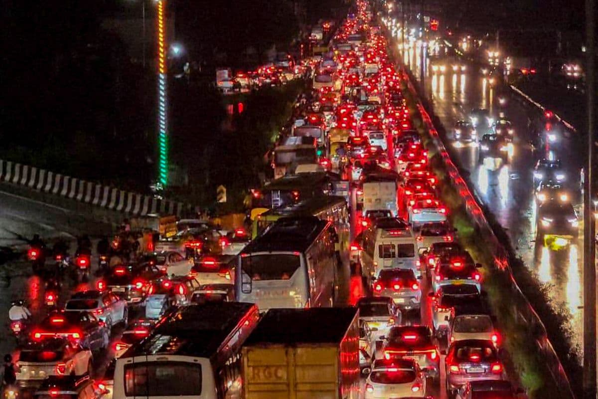 Vehicles stuck in traffic jam
