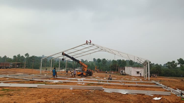 Bhagalpur news पावर प्लांट शिलान्यास को लेकर पंडाल का हो रहा निर्माण