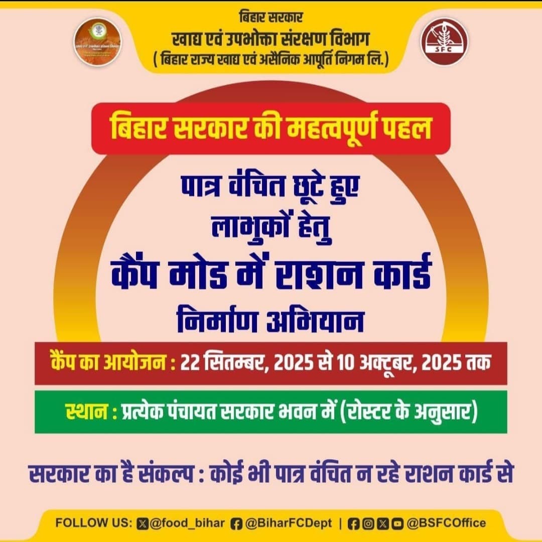 नये राशन कार्ड के लिए लगेगा विशेष कैंप