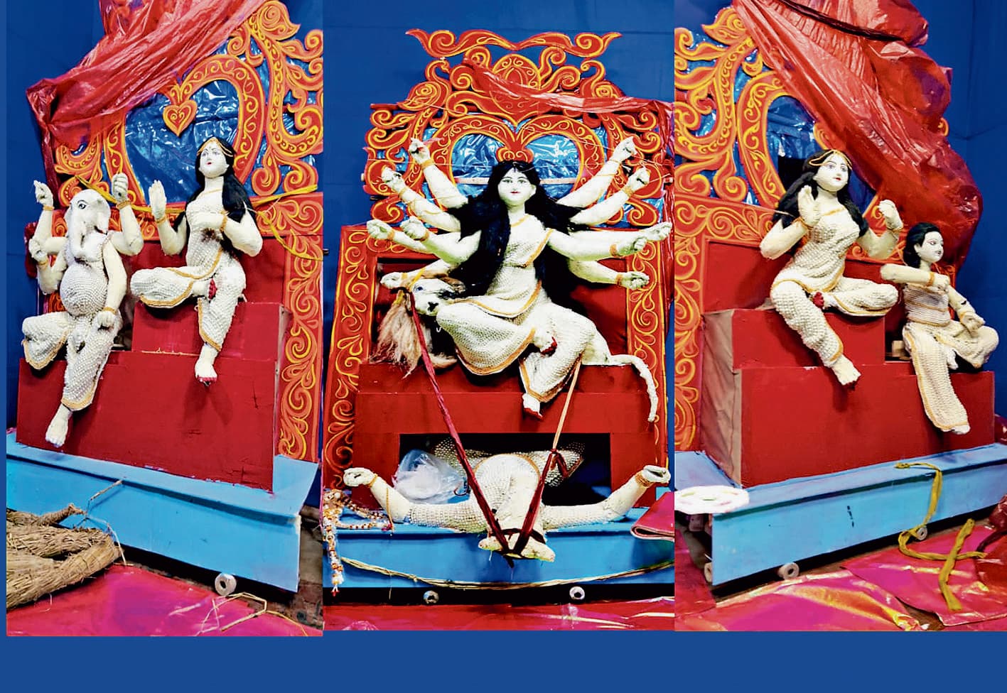 मटियाबुर्ज में आकर्षित कर रही मोतियों से बनी मां दुर्गा की प्रतिमा