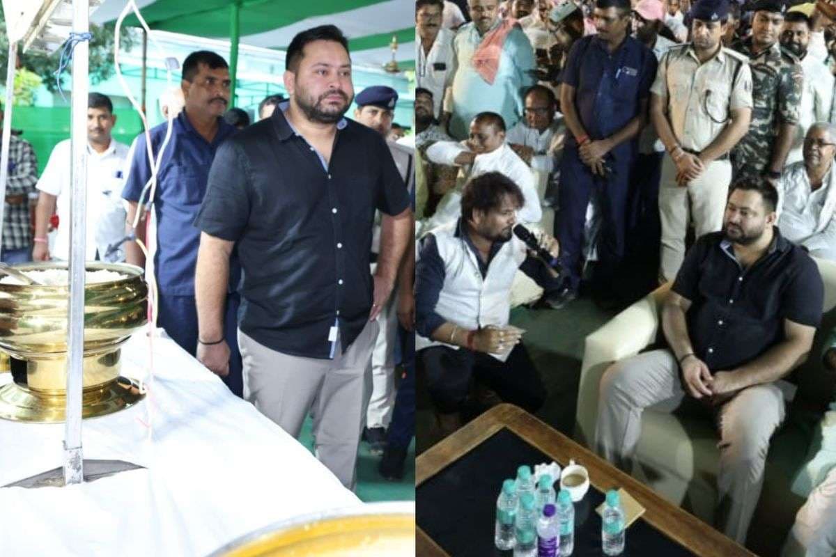 Bihar Politics: राघोपुर पहुंचे तेजस्वी यादव, ब्लैक शर्ट में दिखा अलग अंदाज, जनता के बीच भजन और भोजन का लिया आनंद