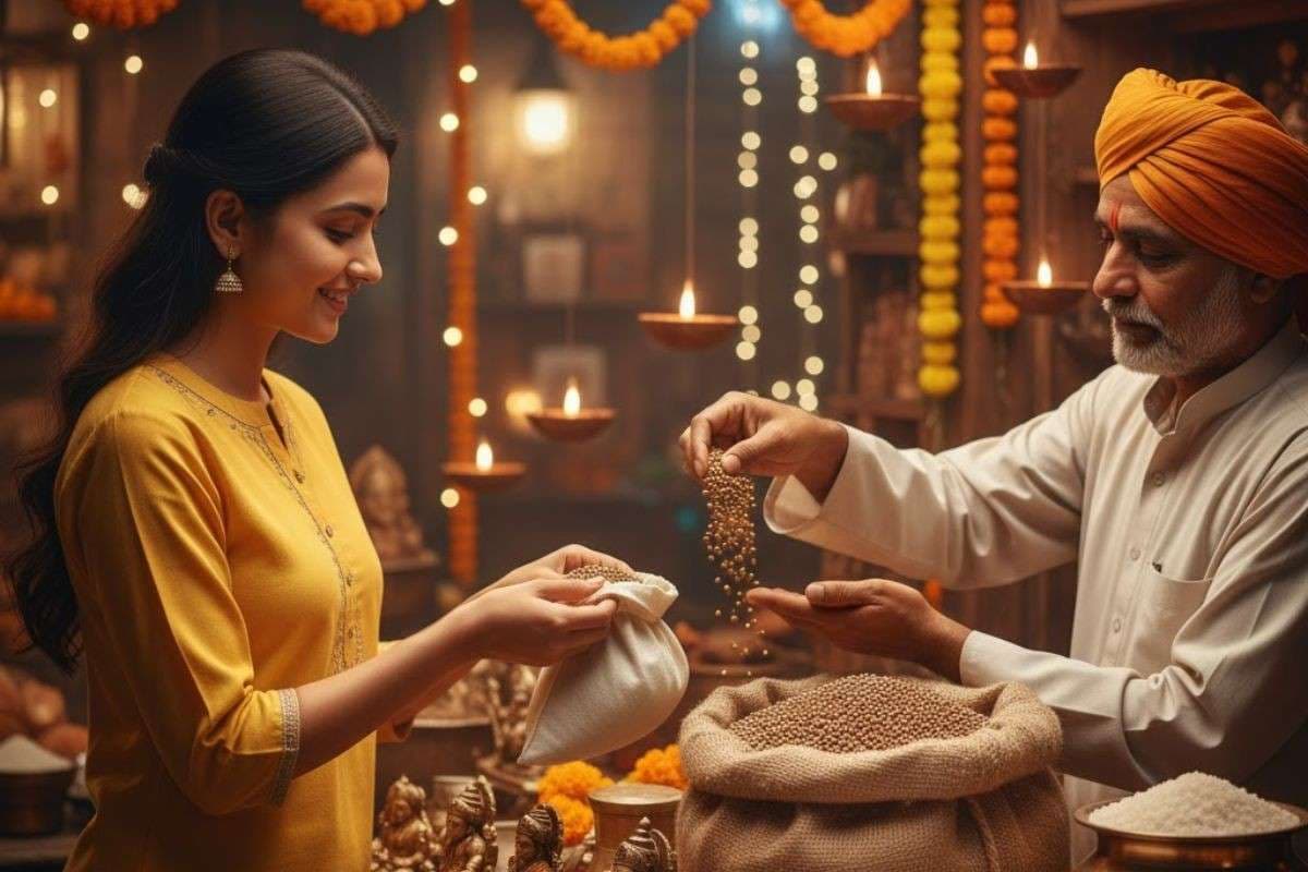 Buying Coriander on Dhanteras