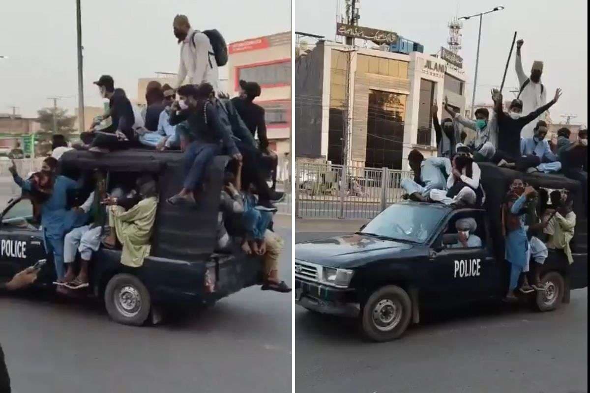 Pakistan TLP Protesters forcibly took away a Police vehicle.