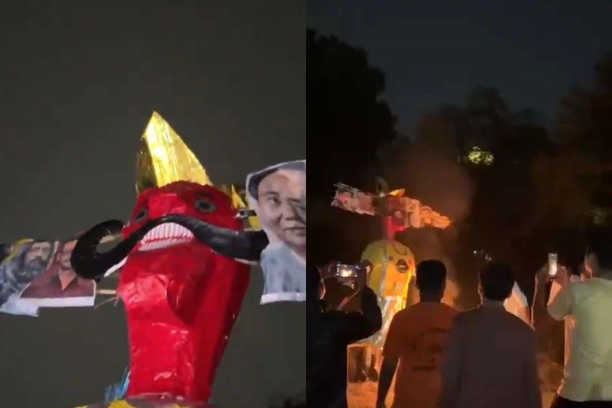 जेएनयू में रावण दहन के दौरान विवाद, पुतले पर उमर खालिद और शरजील की फोटो लगाने पर बवाल