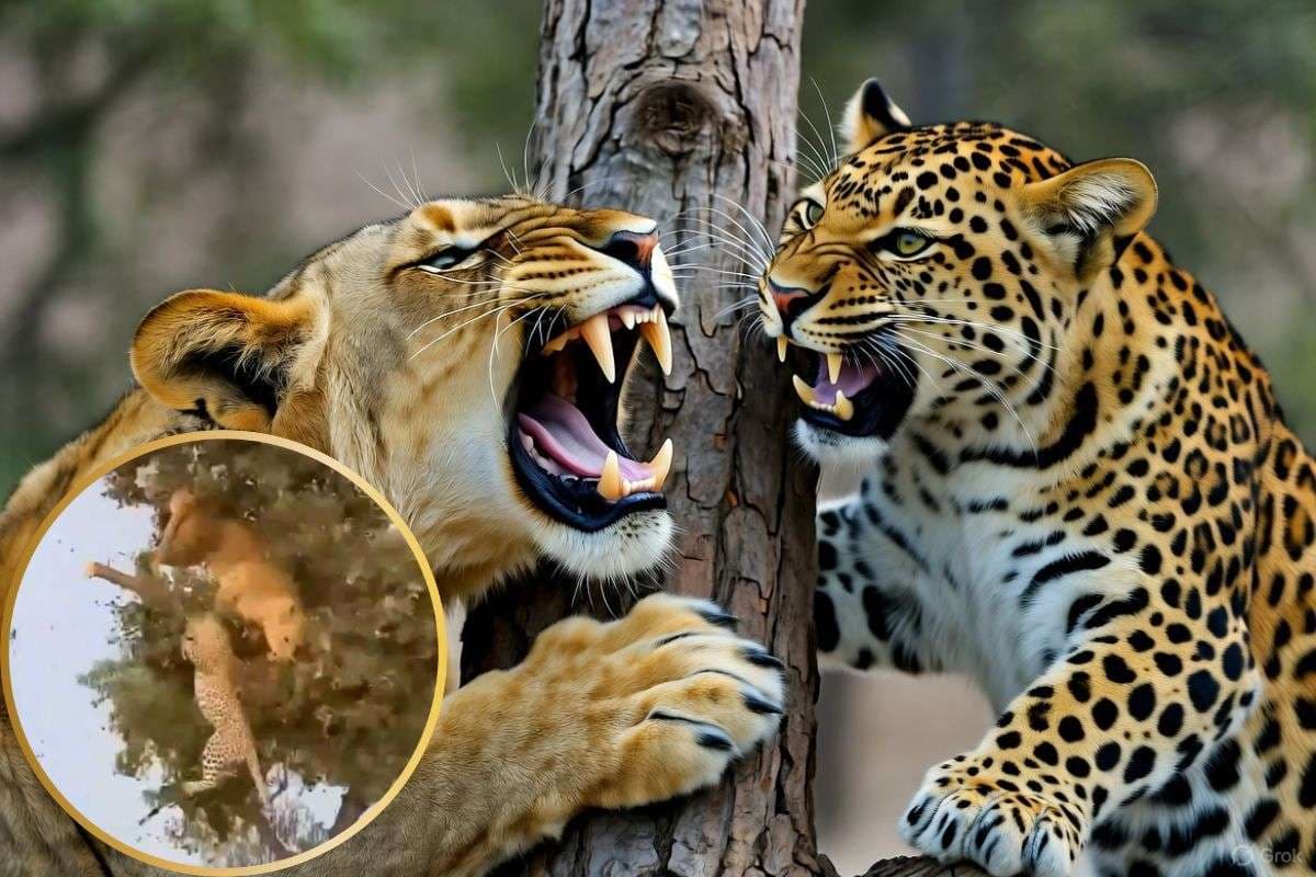 Viral Video: पेड़ पर ही भिड़ गए शेर-तेंदुए, भार से टूट गई डाल, वीडियो देख फटी रह जाएंगी आंखें