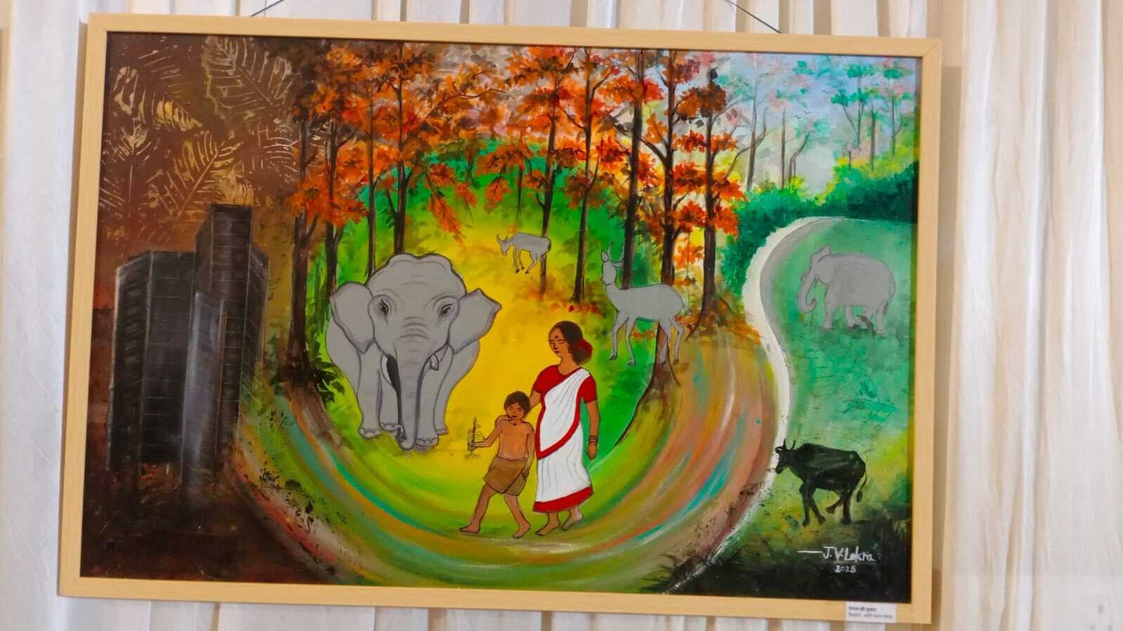 Deoghar news : कलाकारों ने पेटिंग के जरिये जलवायु संकट और प्रतिरोध के चित्र उकेरे