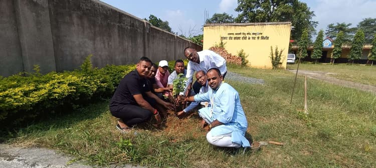 स्कूल परिसर में कल्पतरु का लगाया पौधा