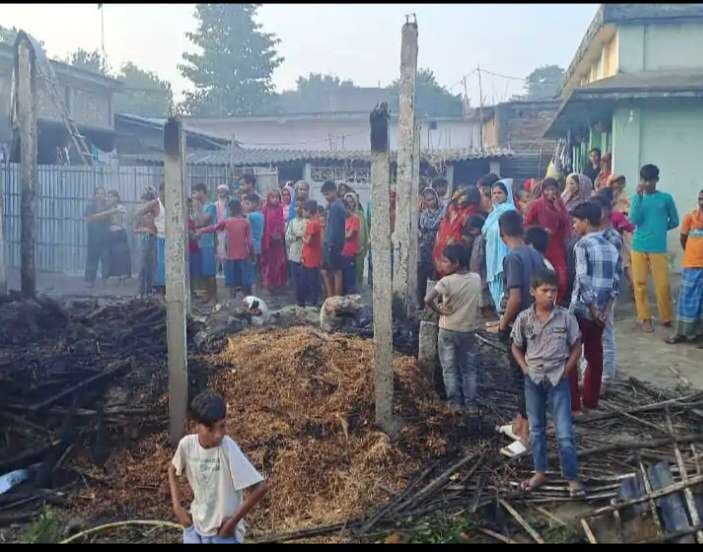 महेंद्रपुर मुस्लिम टोला में आग से एक घर राख, तीन मवेशियों की मौत
