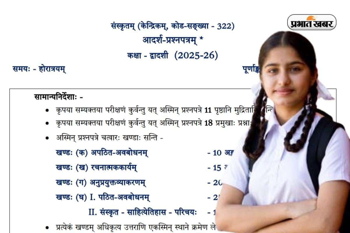 CBSE Board Sample Paper 2026: श्लोक और व्याकरण से पूछे जाएंगे सवाल, यहां देखें संस्कृत 12वीं का सैंपल पेपर 