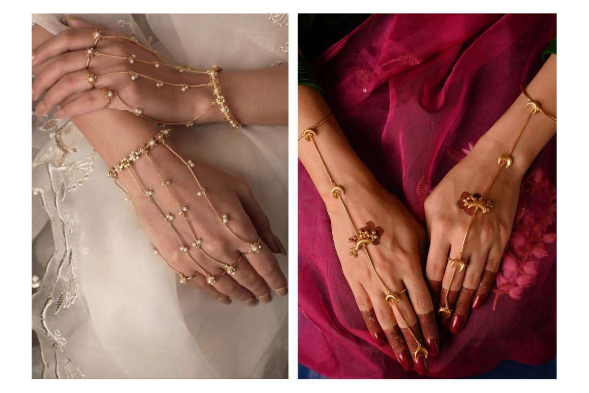 Beautiful bridal hath phul hand jewellery design for wedding mehendi look