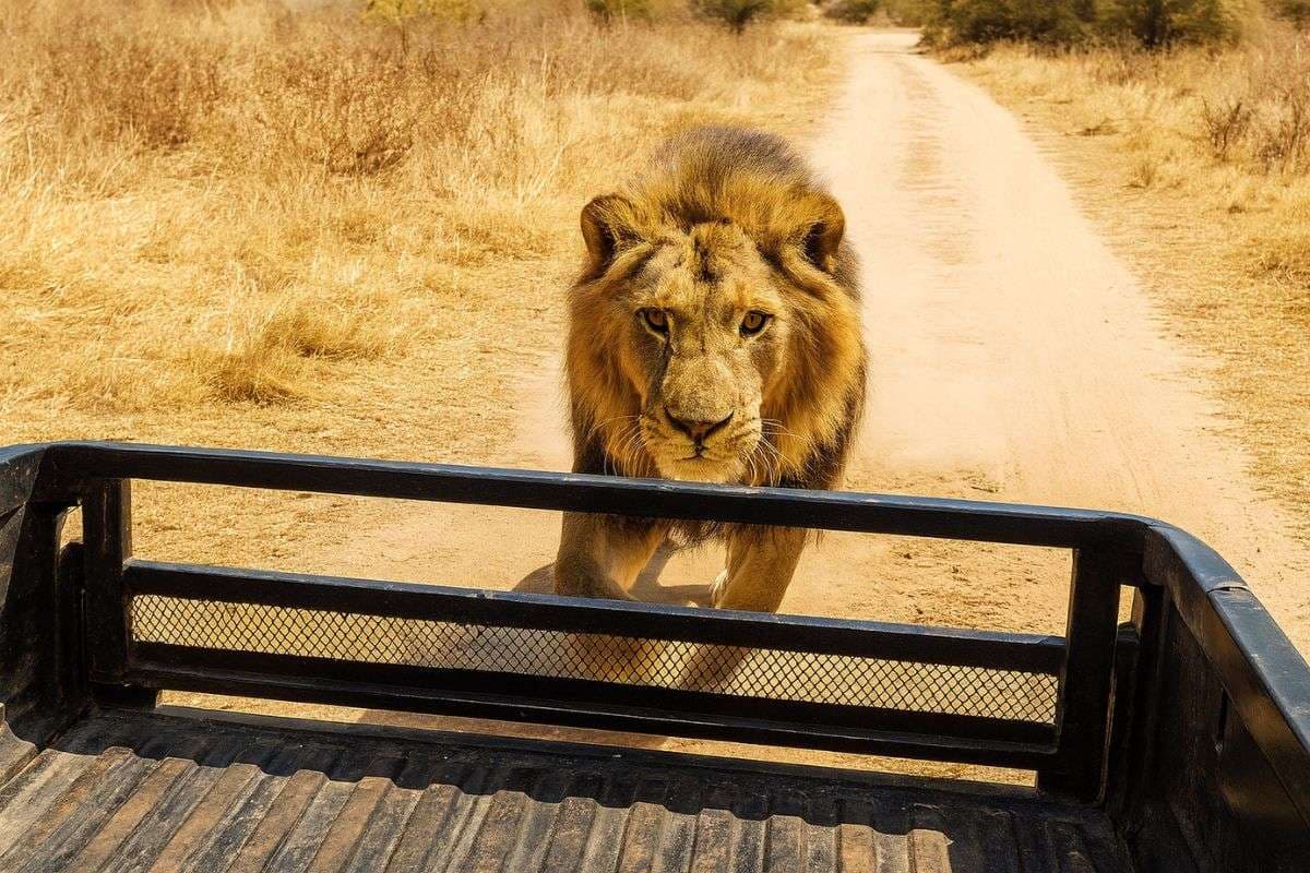 Viral Video : भागो रे शेर पीछे पड़ा है, ड्राइवर ने गाड़ी की स्पीड तो बढ़ाई; फिर