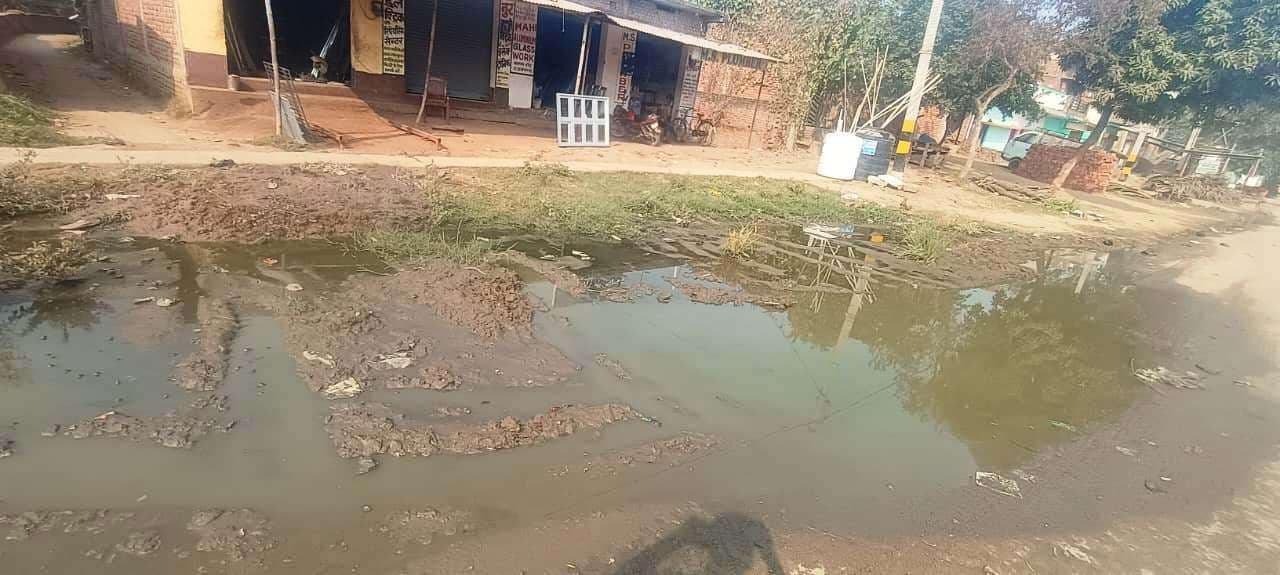 छह महीने से सड़क पर भीषण जल जमाव, लोगों को हो रही परेशानी