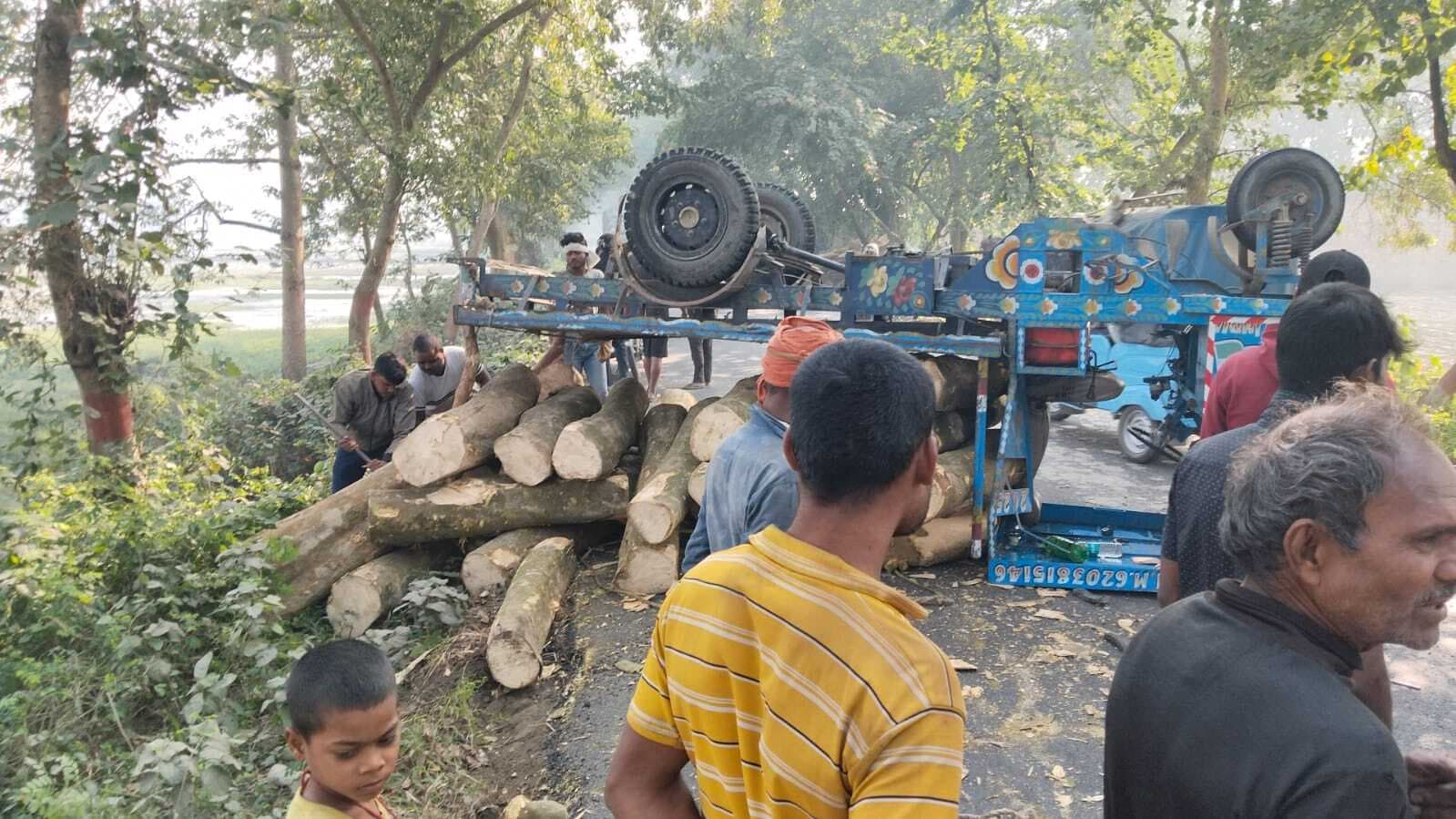 हरे वृक्षों की कटाई का काला कारोबार उजागर, जुगाड़ गाड़ी पलटी, एक घायल