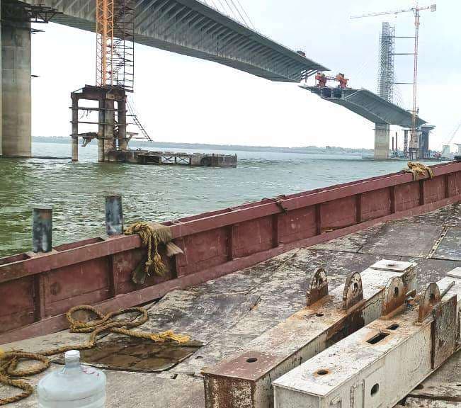 Bhagalpur news अगुवानी–सुलतानगंज गंगा पुल पर केसिंग का कार्य तेज