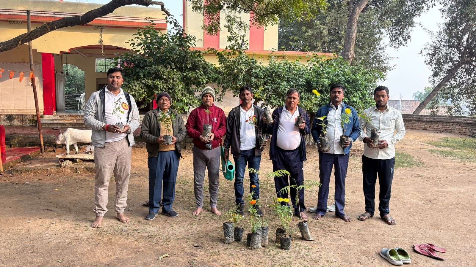 मंदिर परिसर में की गयी साफ-सफाई व लगाये पौधे