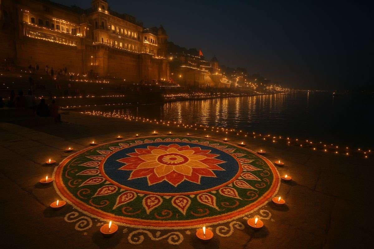 ghaat theme rangoli