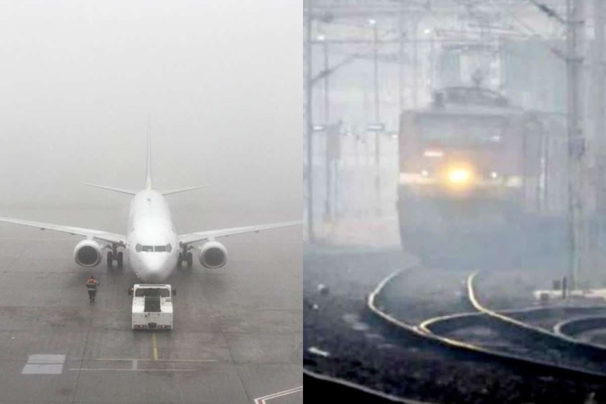 कोहरे की मार से रेल और हवाई सफर बेहाल, 32 ट्रेनें लेट और 15 से अधिक फ्लाइट्स रद्द