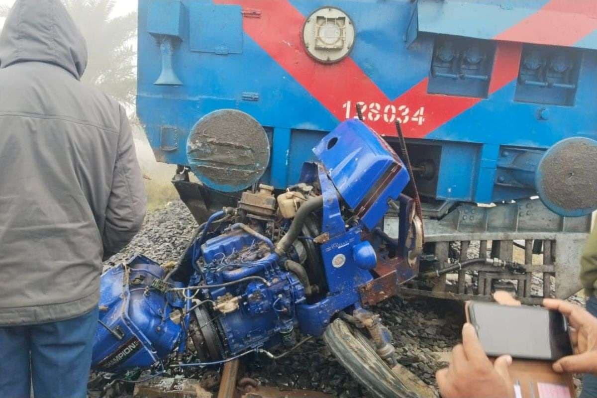 passenger train collided with rotavator tractor