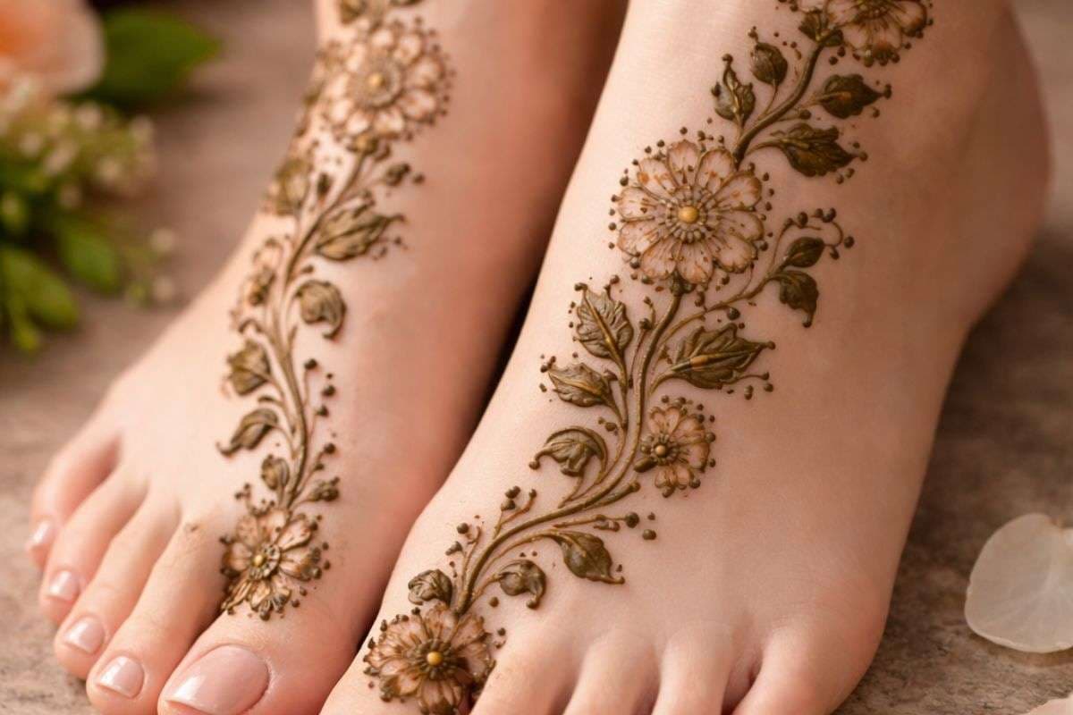 Floral and leaf pattern mehndi design