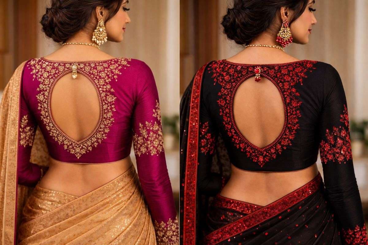 Keyhole back blouse design