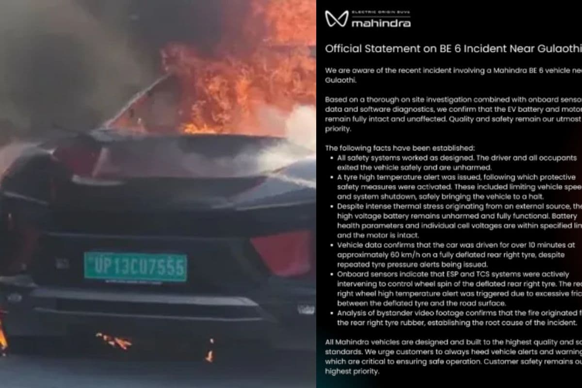 Mahindra BE 6 में लगी आग, कंपनी ने बताया बैटरी नहीं, टायर फ्रिक्शन के कारण हुआ हादसा