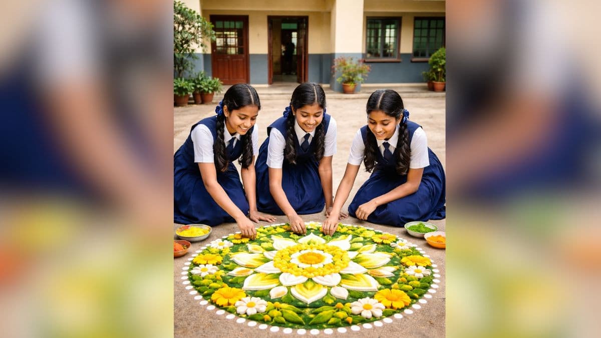 Rangoli Designs For Saraswati Puja: स्कूल के आंगन में मिनटों में बनाएं सरस्वती पूजा पर ये खूबसूरत रंगोली डिजाइन, देखने वाले करते रह जाएंगे तारीफ  