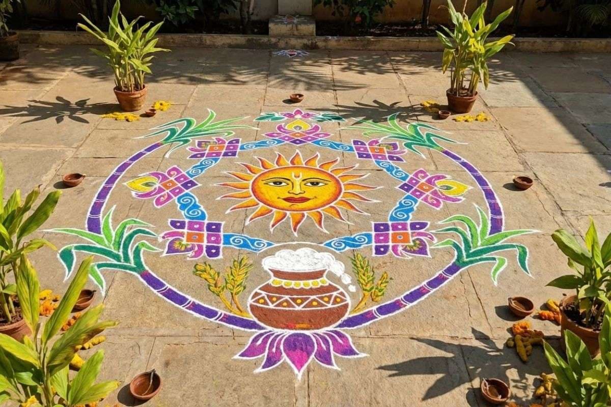 Sun & Sugarcane Pongal Kolam