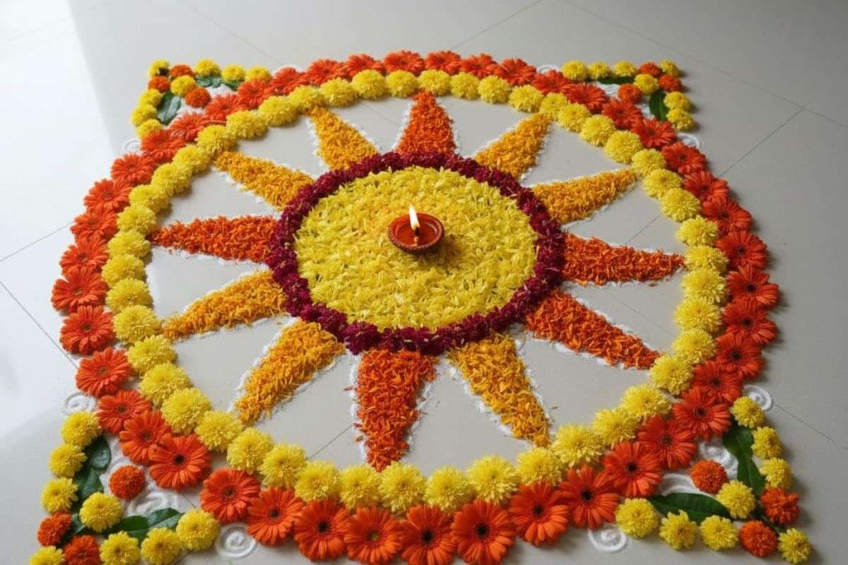 Sun and flower rangoli