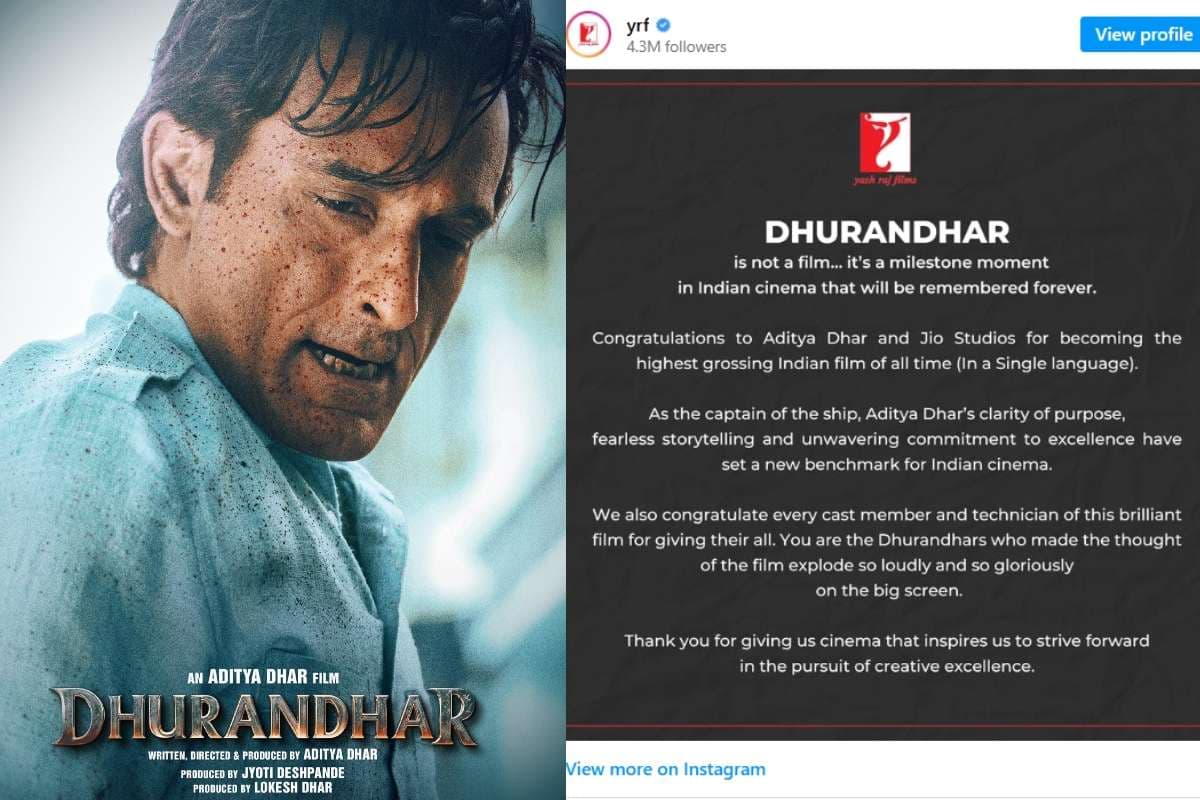 Dhurandhar: यश राज फिल्म्स ने दी धुरंधर को बधाई, Pushpa 2 को पछाड़कर बनी हिंदी सिनेमा की सबसे बड़ी फिल्म