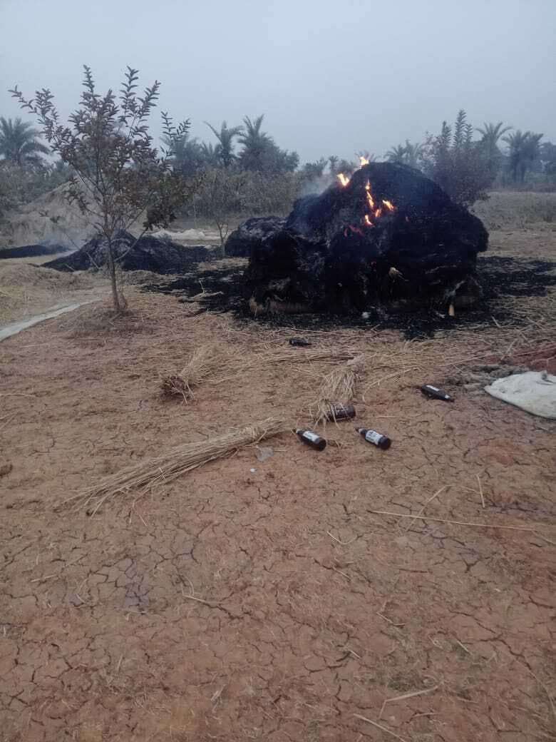 धान के पुंज में आग से हजारों की क्षति