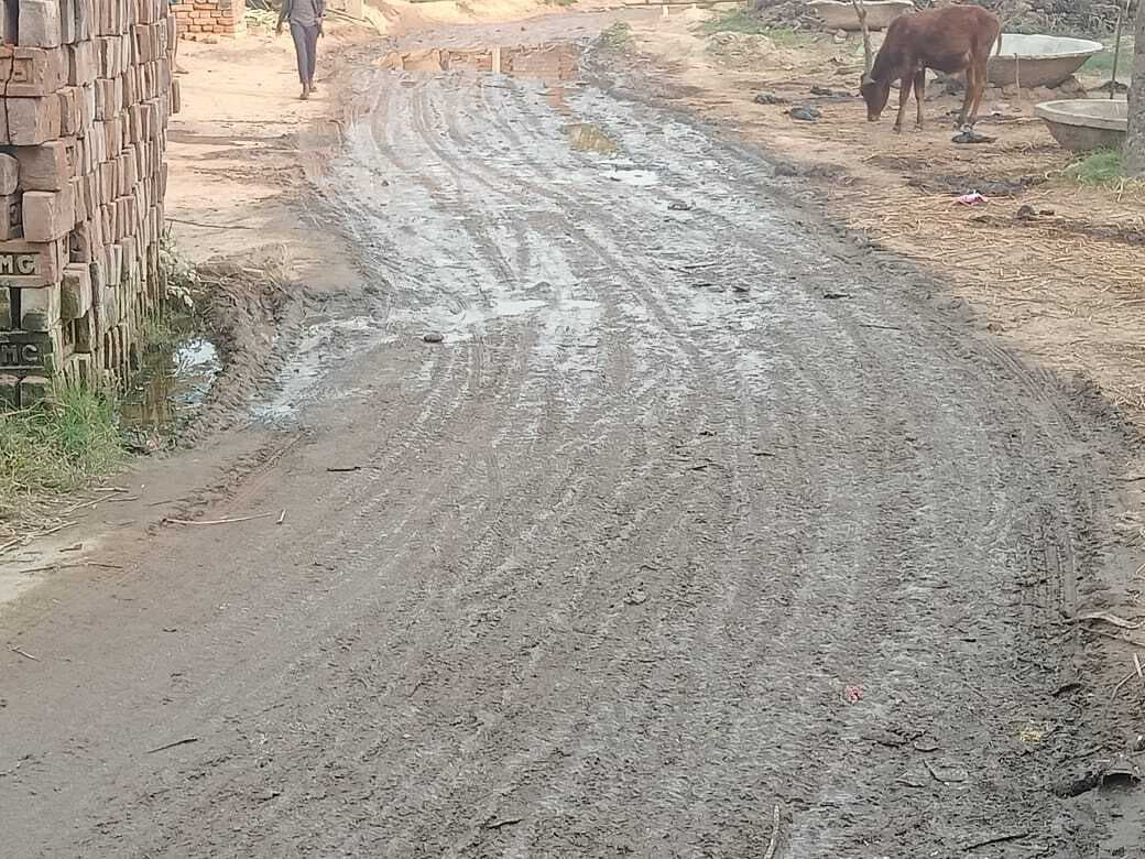 सड़क पर ही गिरता है गांव के घरों का पानी, कीचड़मय रहती है सड़क