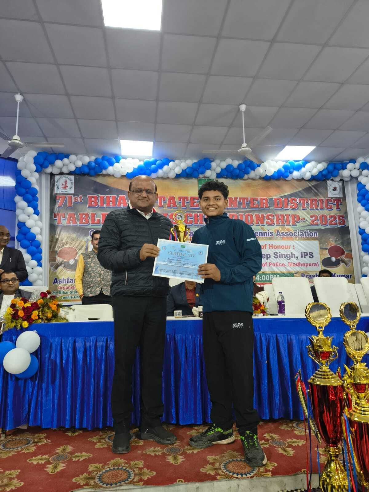 71वें राज्य स्तरीय टेबल टेनिस प्रतियोगिता में हिमांशु का जूनियर आयु वर्ग में रहा दबदबा