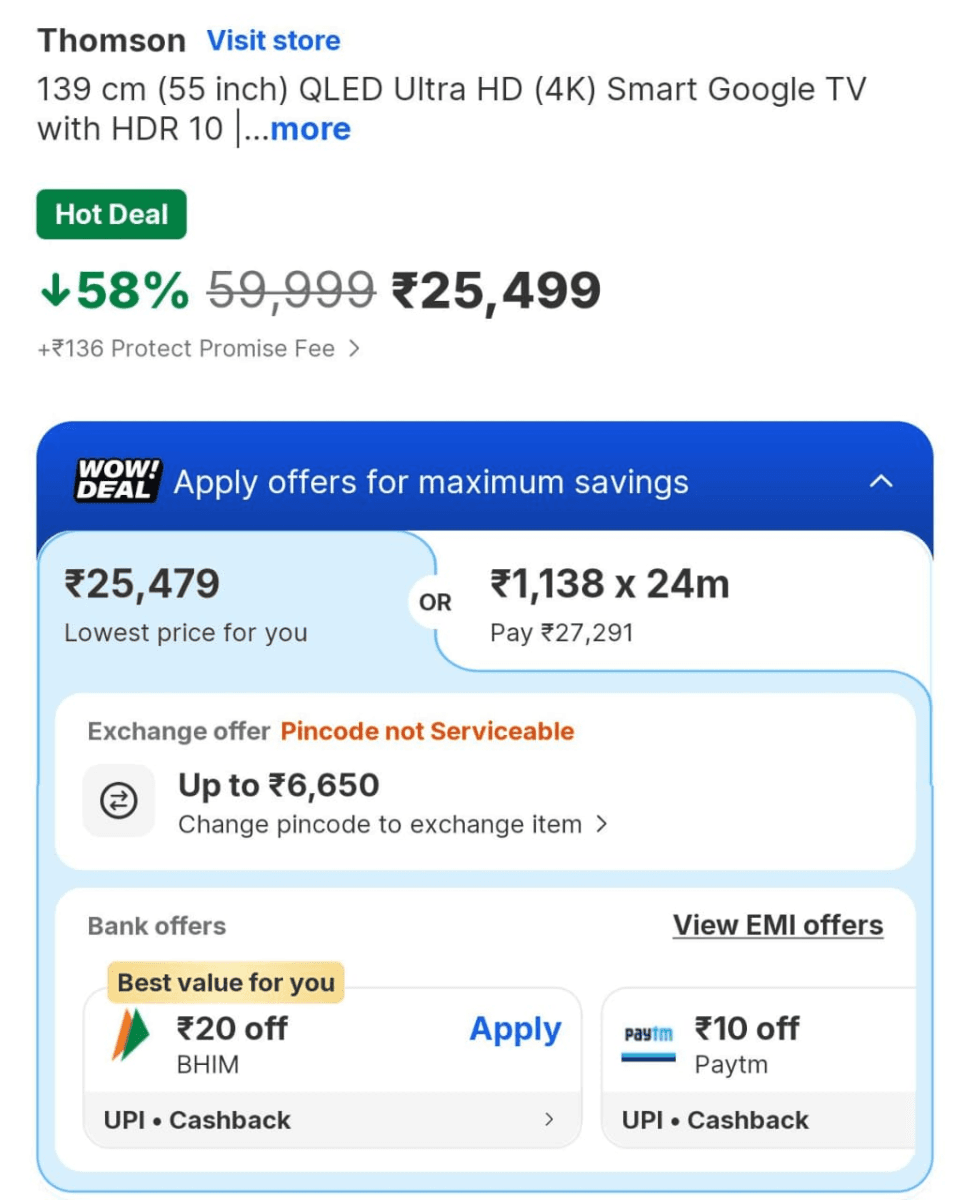 थॉमसन 55 इंच स्मार्ट टीवी प्राइस