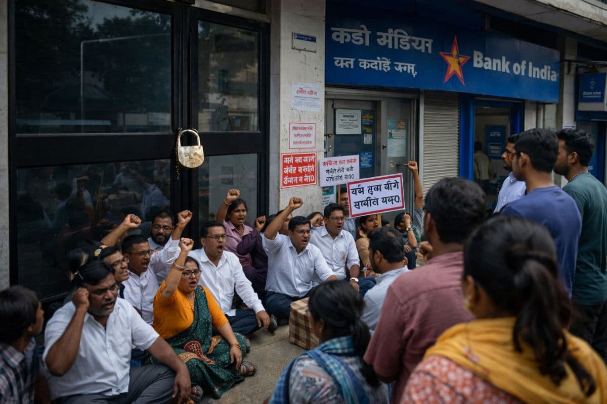 लोहरदगा: निजीकरण के विरोध में बैंक कर्मियों का हल्ला बोल, पूरे दिन लटका रहा ताला