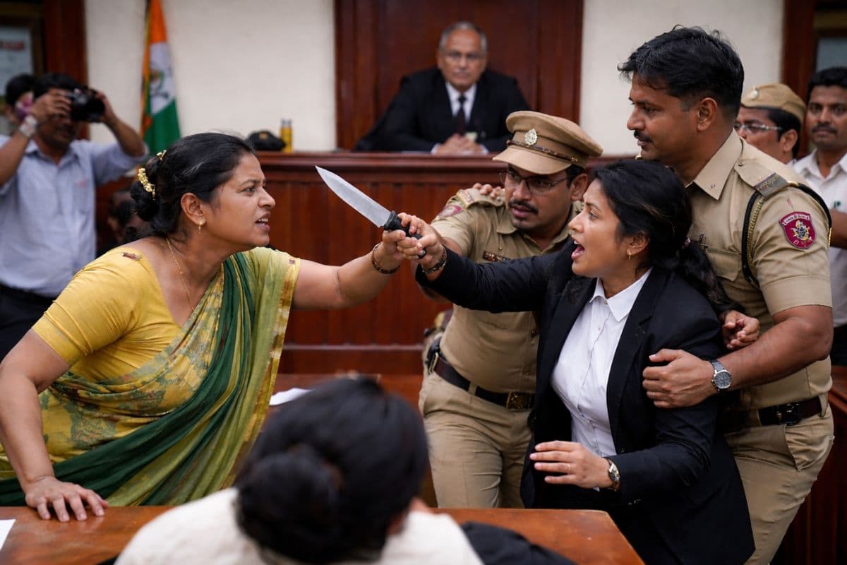 वाराणसी कोर्ट रूम में हाई वोल्टेज ड्रामा, जज के सामने महिला ने अधिवक्ता पर ताना चाकू