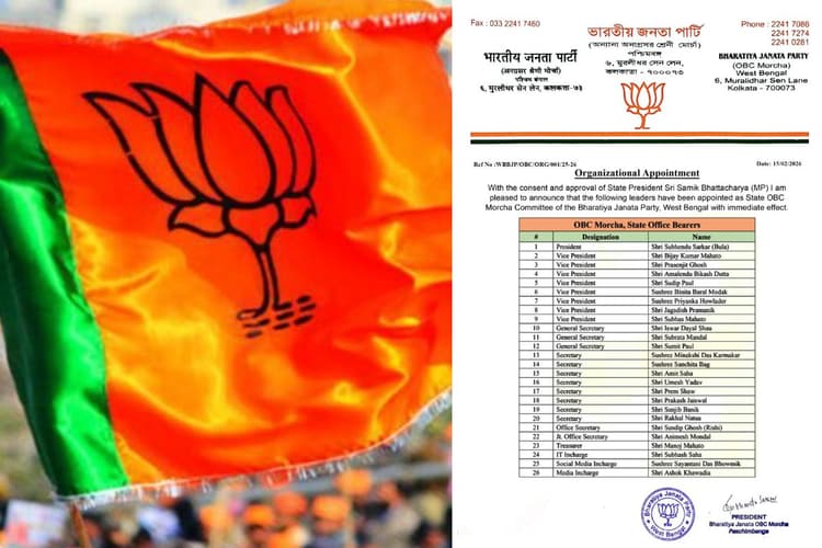 पश्चिम बंगाल भाजपा ने ओबीसी मोर्चा के पदाधिकारियों की घोषणा की, शुभेंदु सरकार बने अध्यक्ष