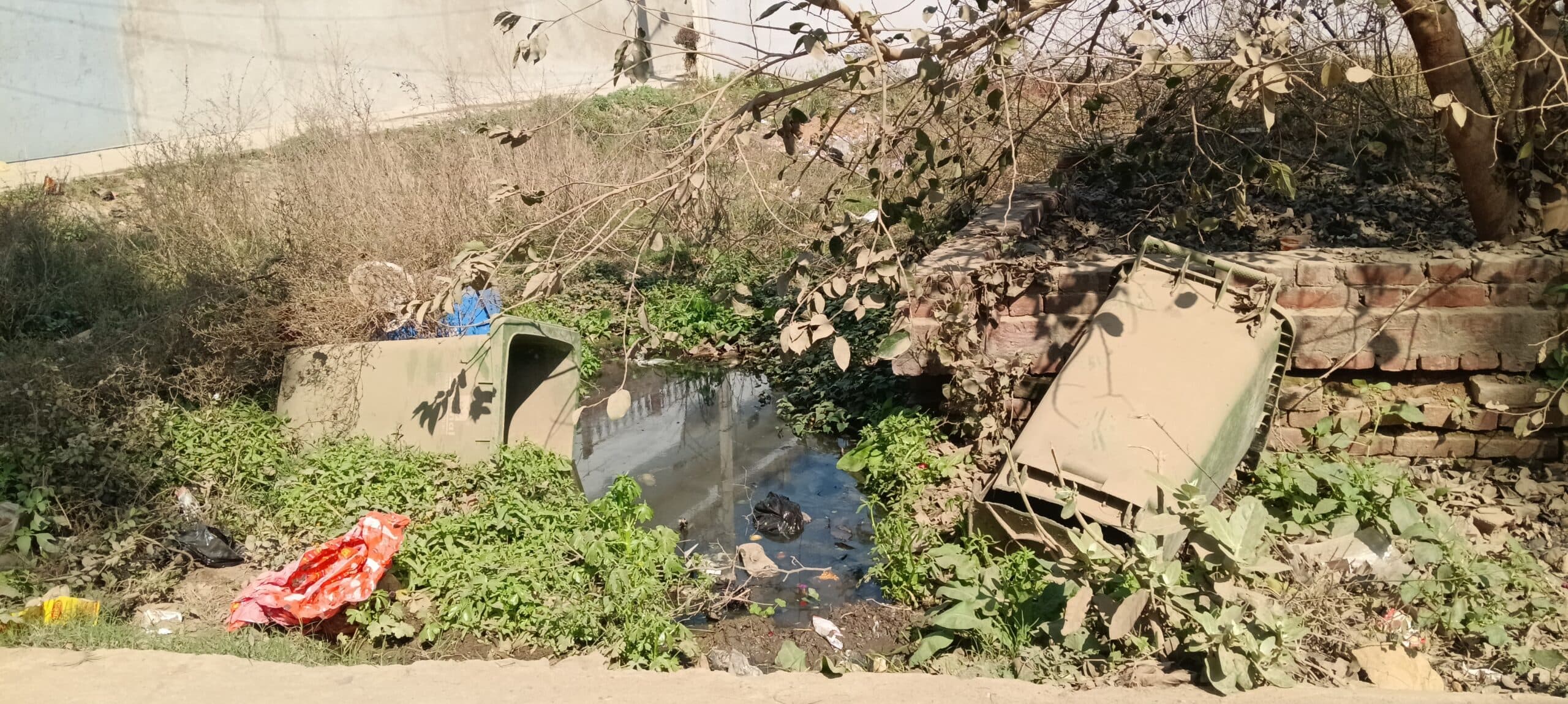 दीवारों पर स्वच्छता के नारे, नीचे गंदगी का अंबार